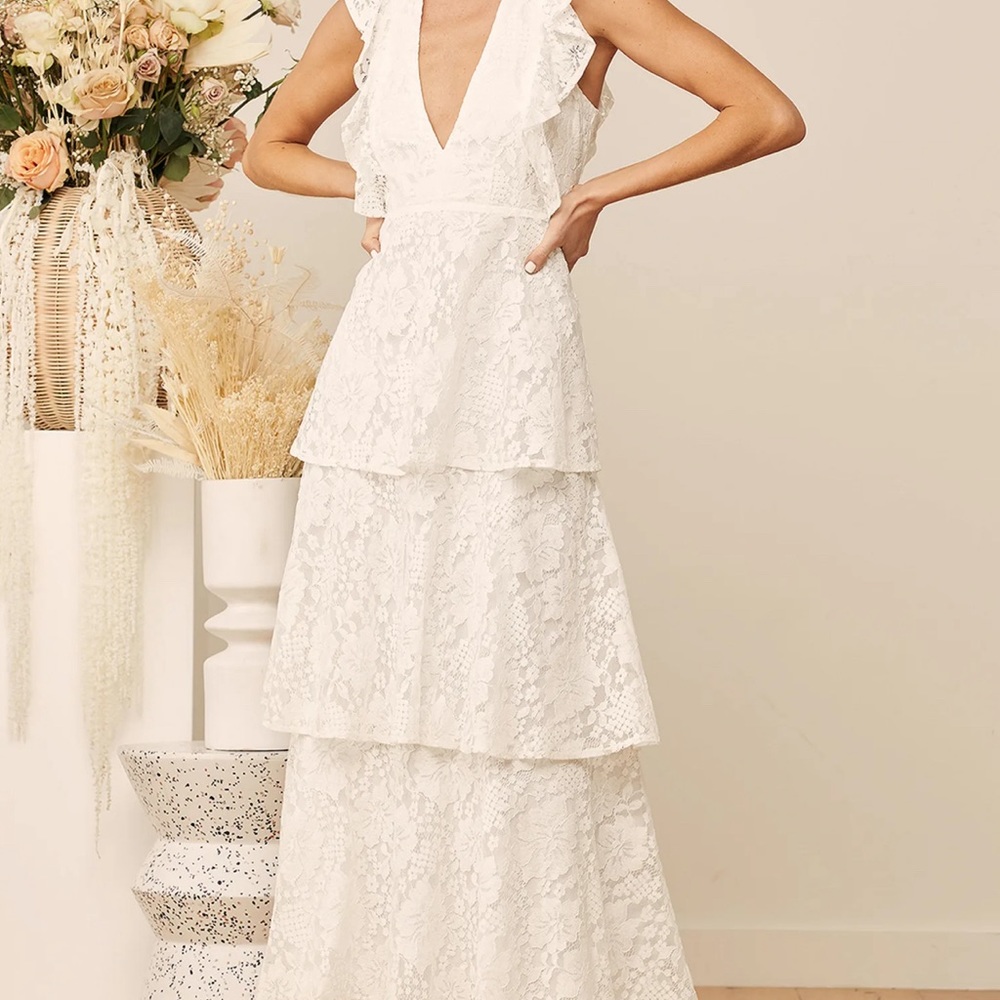 Lulus Molinetto White Lace Ruffled Tiered Sleeveless Maxi Dress